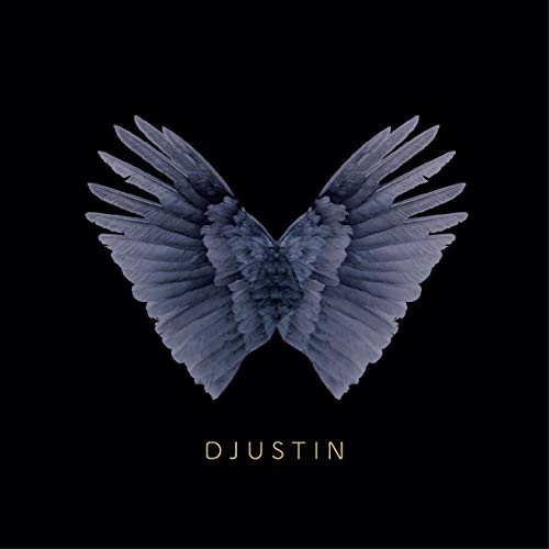Dark album cover featuring a pair of textured, gray wings and "Djustin" text.