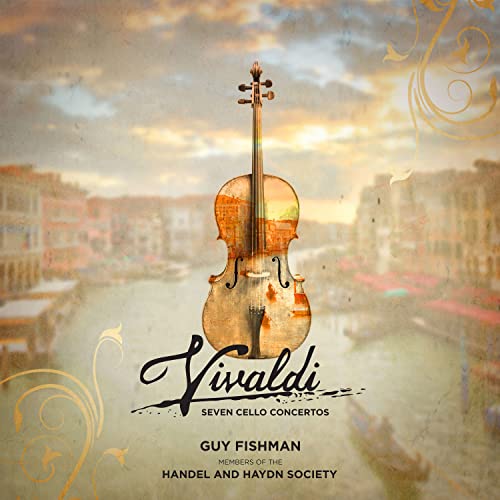 CD cover: cello silhouette over a Venetian canal scene, text "Vivaldi".