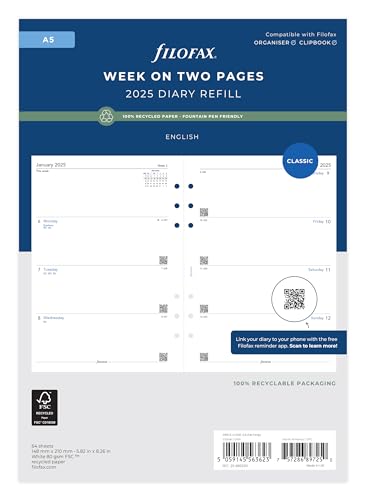 A5 Week on two pages English recycled paper 2025