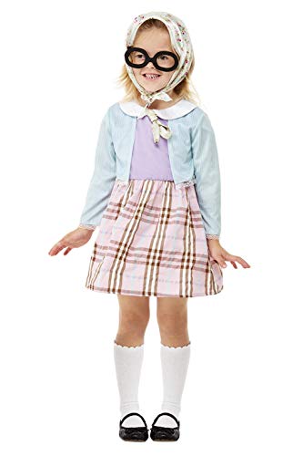Smiffys 71058T2 Toddler Old Lady Costume, Girls, Blue, Age 3-4 Years