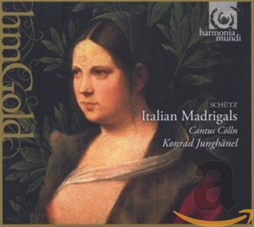 CD cover: portrait of a woman, text “Schütz Italian Madrigals”.
