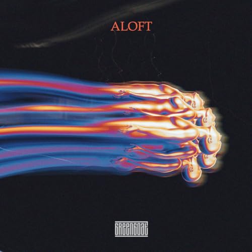 CD cover for “Aloft” by Greengoat, featuring abstract hand and light trails.