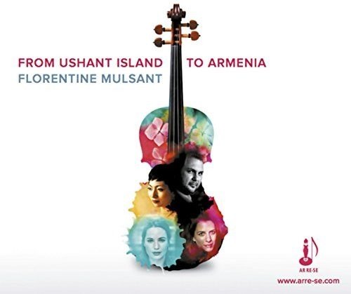 CD cover featuring a violin with portraits and colorful paint splatters.