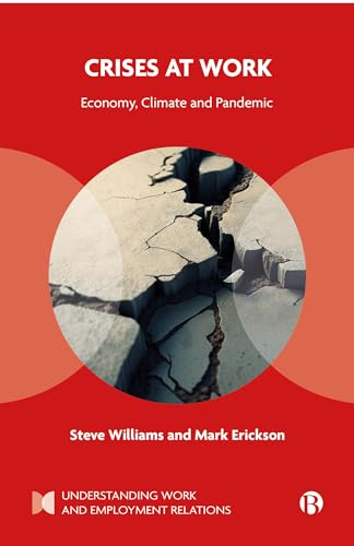 Red book cover with cracked earth image, titled "Crises at Work.