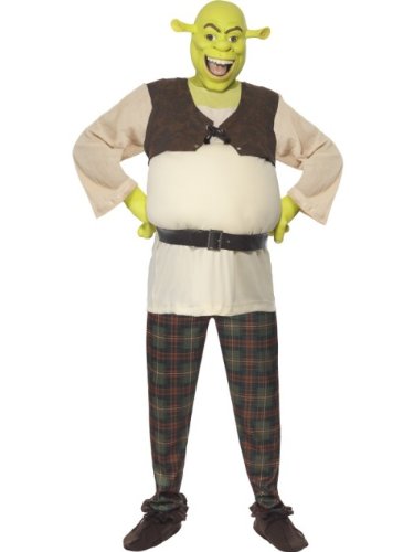 Smiffys Men's Shrek Costume, Padded Top, Trousers & Mask, Shrek, Colour: Multi-coloured, Size: L, 38357