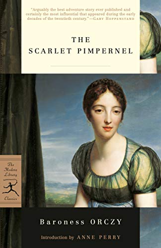 Book cover: "The Scarlet Pimpernel" by Baroness Orczy, portrait of a woman.