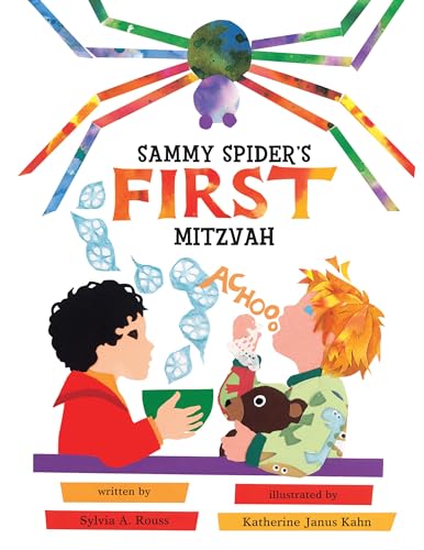 Book cover: Sammy Spider, two boys, and falling leaves with text.