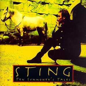 Sting album cover: man crouching with a white horse, castle background.