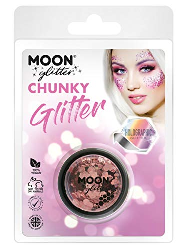 Smiffys Moon Glitter Holographic Chunky Glitter, Rose Gold