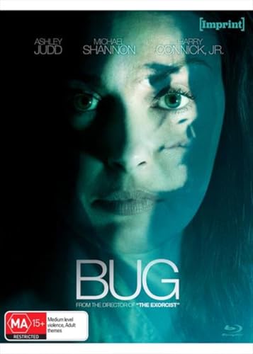 Blu-ray cover for the film "Bug" featuring a close-up of Ashley Judd.