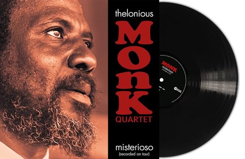 Thelonious Monk’s “Misterioso” vinyl record with portrait of the artist.