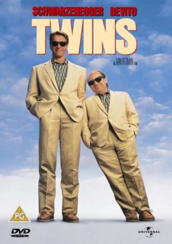 “Twins” DVD cover featuring Arnold Schwarzenegger and Danny DeVito in suits.