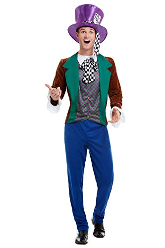 Smiffys 50729L Mad Hatter Costume, Men, Multi-Colour, L - Size 42"-44"