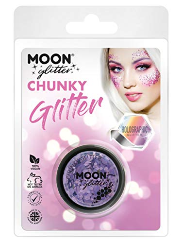 Smiffys Moon Glitter Holograpic Chunky Glitter, Purple