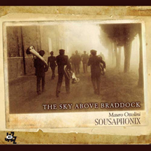 Vintage-style CD cover with musicians walking down a misty street.