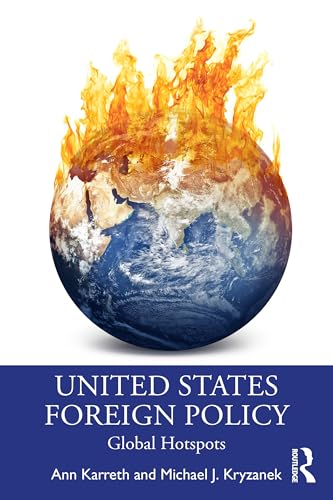 Book cover: Earth engulfed in flames, title “United States Foreign Policy.”