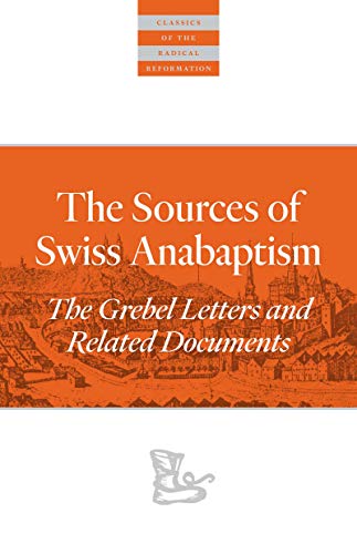 Book cover: "The Sources of Swiss Anabaptism" with a landscape illustration.