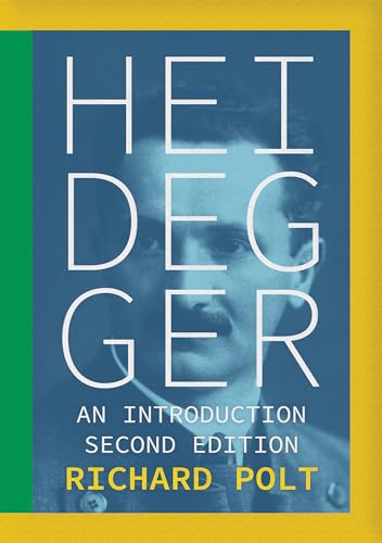 Book cover featuring a blue-tinted portrait of Martin Heidegger with large white text overlay.
