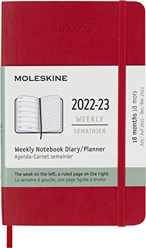 Moleskine - 18-Month Weekly Planner/Diary, Pocket Planner 2022/2023, Weekly Notebook with Soft Cover and Elastic Closure, Size Pocket 9 x 14 cm, Colour Scarlet Red
