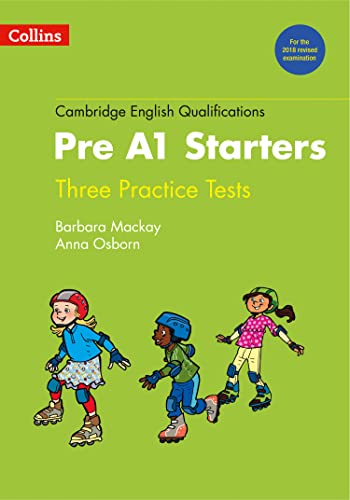 Green cover book, “Pre A1 Starters” with children roller skating.