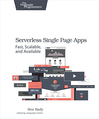 Book cover for "Serverless Single Page Apps" with phone and data graphics.