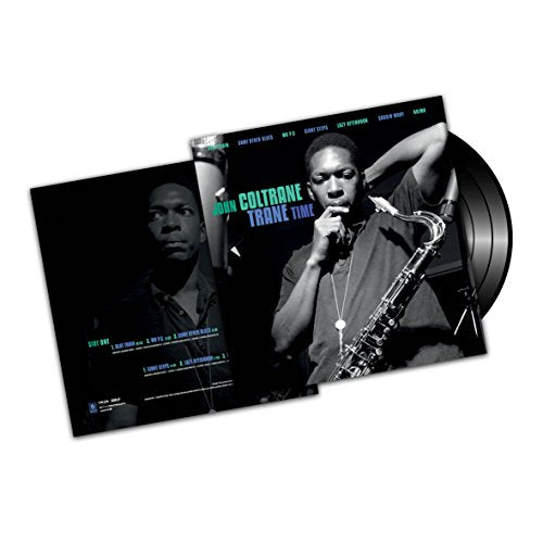 John Coltrane "Trane Time" vinyl record with album cover featuring Coltrane’s portrait.