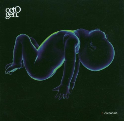 Dark album cover featuring a neon blue, fetal-position figure.