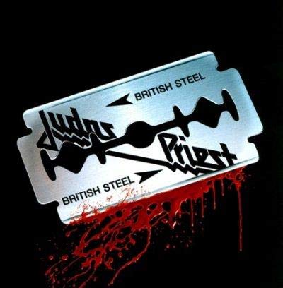 Judas Priest “British Steel” album cover: razor blade with red drips.