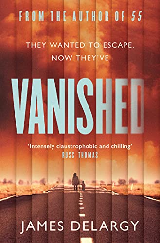 Book cover for “Vanished” with a road, figures, and orange-red tones.