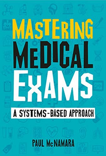 Book cover: “Mastering Medical Exams” with medical illustration background.
