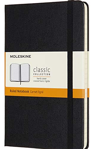 Moleskine - Classic Ruled Paper Notebook - Hard Cover And Elastic Closure Journal - Color Black - Size Medium 11.5 X 18 - 208 Pages