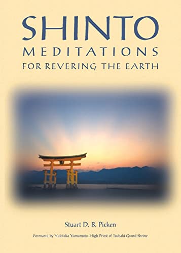 Book cover: "Shinto Meditations" with a torii gate at sunset.