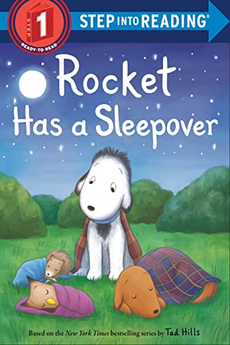 Book cover: Rocket the dog with sleeping puppy friends outdoors.
