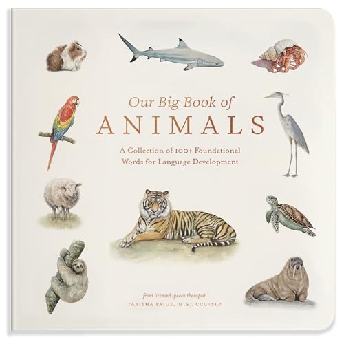 Children's book cover with illustrations of various animals, titled "Our Big Book of Animals".