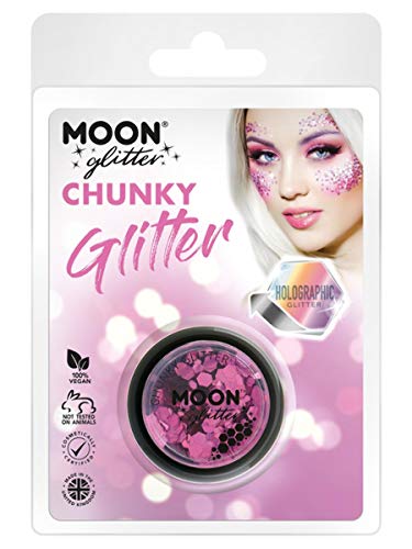 Smiffys Moon Glitter Holographic Chunky Glitter, Pink