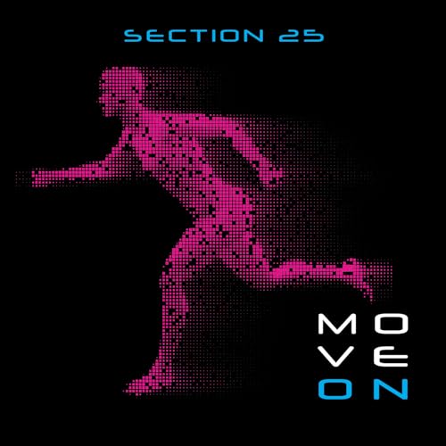 Album cover for Section 25’s “Move On” featuring a pink, pixelated running figure.