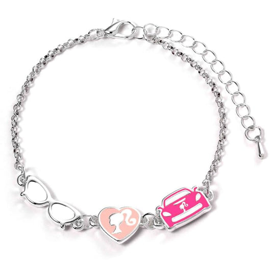 Barbie Charm Enamelled Charm Bracelet (Silhouette. Glasses & Corvette)