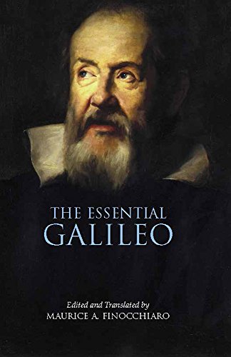 Book cover with Galileo's portrait, surrounded by text and possibly scientific illustrations.