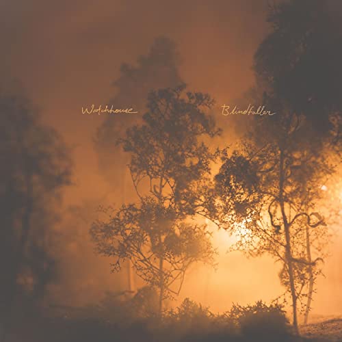 Silhouetted trees against a glowing orange, hazy background with the text Watchhouse Blindfaller.