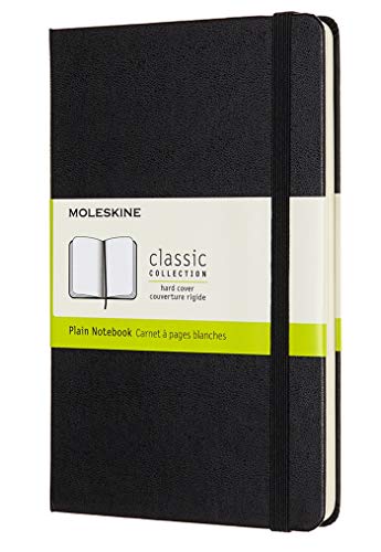 Moleskine - Classic Plain Paper Notebook - Hard Cover And Elastic Closure Journal - Color Black - Size Medium 11.5 X 18 - 208 Pages