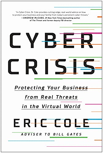 Book cover for Cyber Crisis by Eric Cole with glitch-style horizontal colored lines.