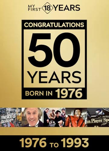 Golden book cover celebrating 50 years, born in 1976, with pop culture images.