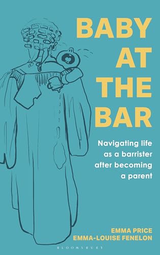 Book cover: barrister in robes holding a baby, teal background.