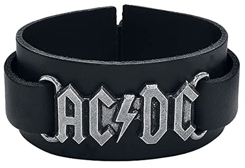 AC/DC Logo Men Leather Bracelet Black, Leather,