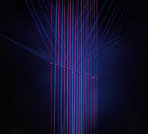 Dark album cover with vertical red and blue light streaks.