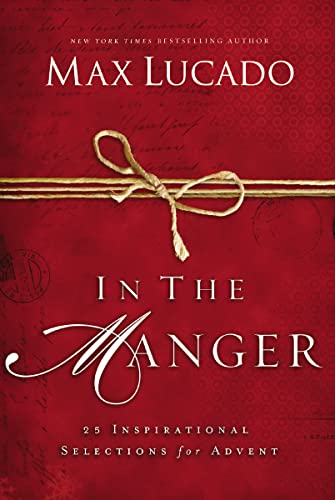 Red book cover with title “In the Manger” and twine bow.