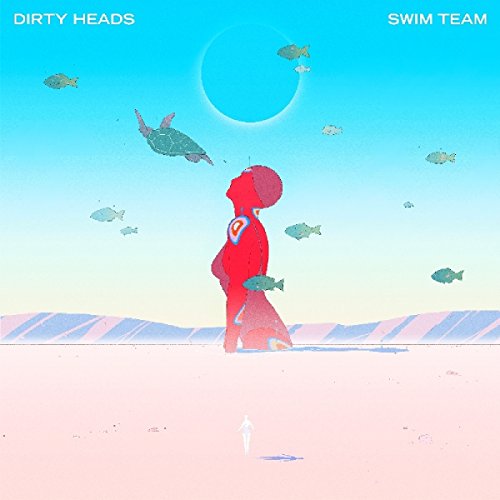 Album cover for Dirty Heads’ “Swim Team” featuring red figure and fish.