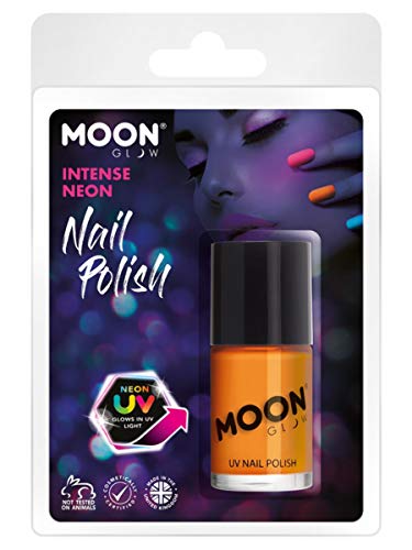 Smiffys Moon Glow Intense Neon UV Nail Polish, Neon Orange