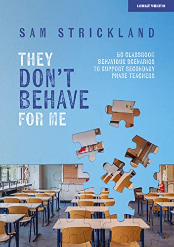 Book cover with title text over a blue background and a classroom jigsaw puzzle.