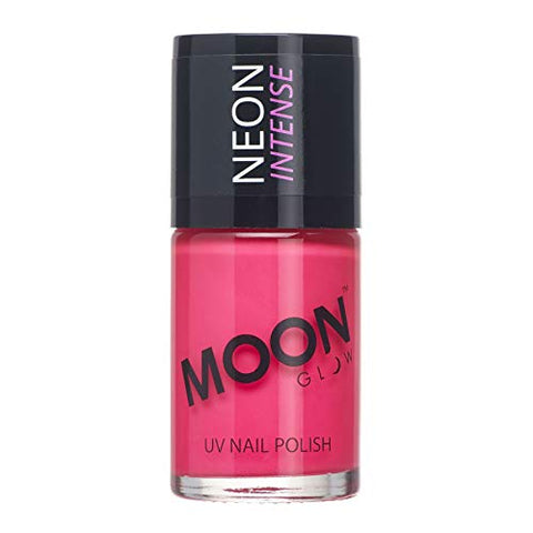 Neon UV Nail Polish by Moon Glow - Intense Pink - Bright Neon Nail Varnish - Glows under UV - 14ml